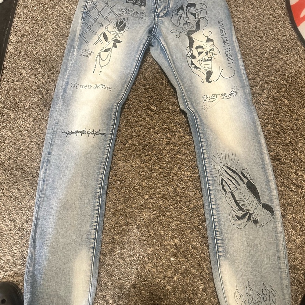 MNML Light Blue Denim with Artistic Graphics